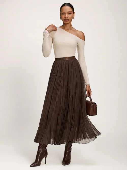 Jolie Moi Chocolate Brown Plain Crinkle Mesh Maxi Skirt - 18 Image 5