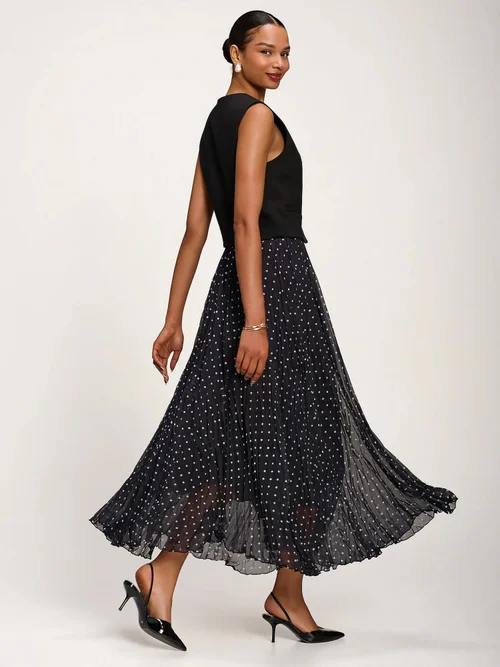 Jolie Moi Black Spot Spotty Crinkle Mesh Maxi Skirt - 18 Image 3