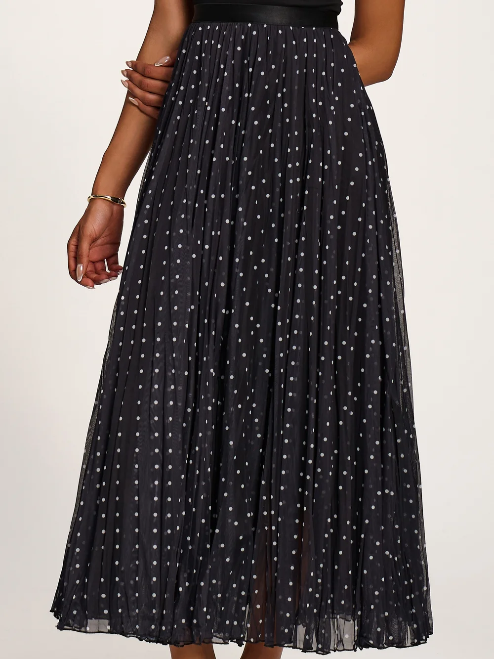 Jolie Moi Black Spot Spotty Crinkle Mesh Maxi Skirt - 18 Image 2