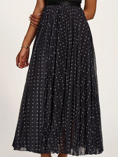 Jolie Moi Black Spot Spotty Crinkle Mesh Maxi Skirt - 18 Image 2