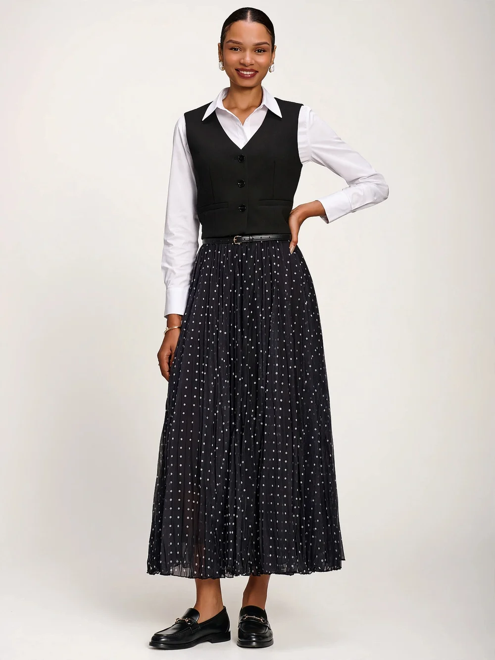 Jolie Moi Black Spot Spotty Crinkle Mesh Maxi Skirt - 18 Image 1