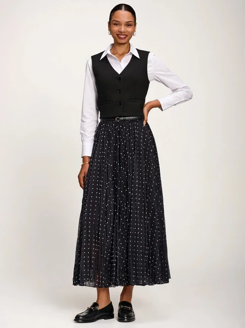 Jolie Moi Black Spot Spotty Crinkle Mesh Maxi Skirt - 18 Image 1