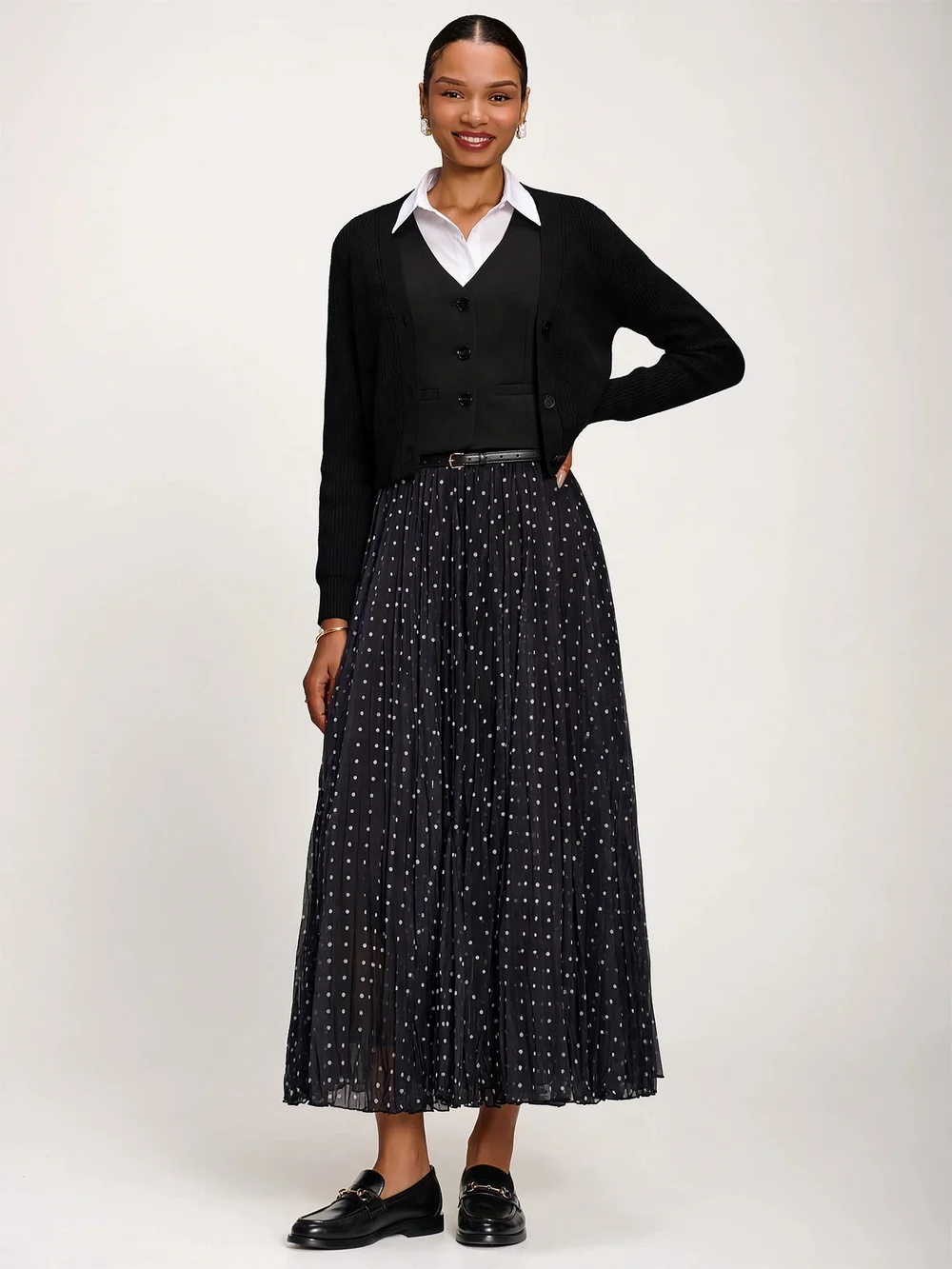 Jolie Moi Black Spot Spotty Crinkle Mesh Maxi Skirt - 18 Image 5