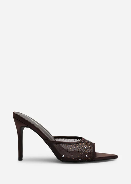 Where's That From Qorelle Dark Brown Mesh Mules With Diamante Detail - 7 Image 1