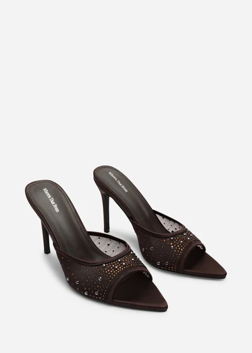 Where's That From Qorelle Dark Brown Mesh Mules With Diamante Detail - 7 Image 4