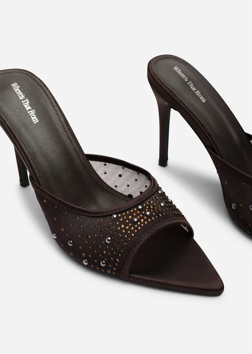 Where's That From Qorelle Dark Brown Mesh Mules With Diamante Detail - 7 Image 5