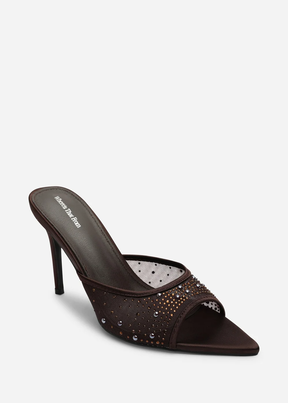 Where's That From Qorelle Dark Brown Mesh Mules With Diamante Detail - 7 Image 3