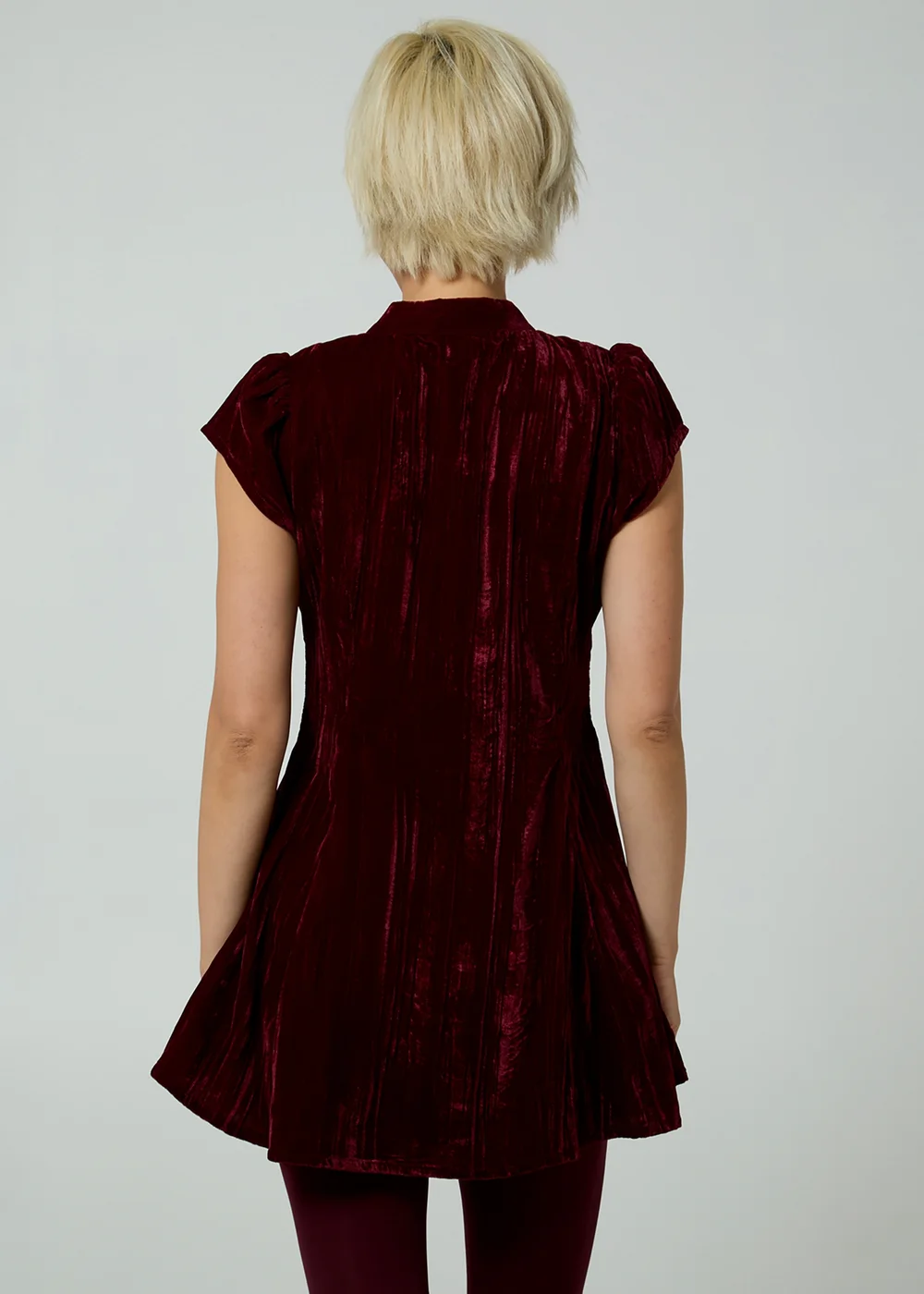 Neon Rose Burgundy Velvet Mandarin Collar Cap Sleeve A-Line Mini Dress - XS Image 2