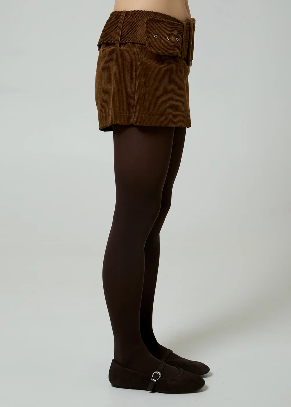 Neon Rose Brown Cord Buckle Belt Mini Skirt - XS Image 4