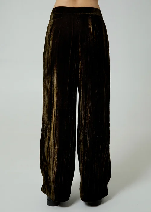 Neon Rose Olive Velvet Wide Leg High Waist Pleated Trousers - L Image 2