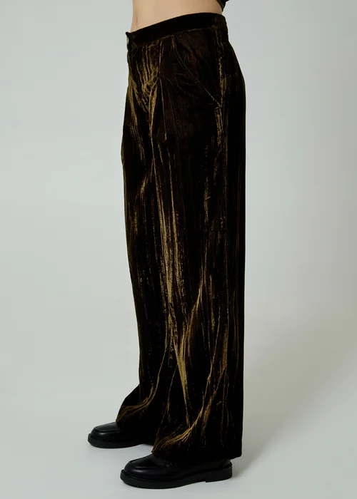 Neon Rose Olive Velvet Wide Leg High Waist Pleated Trousers - L Image 5