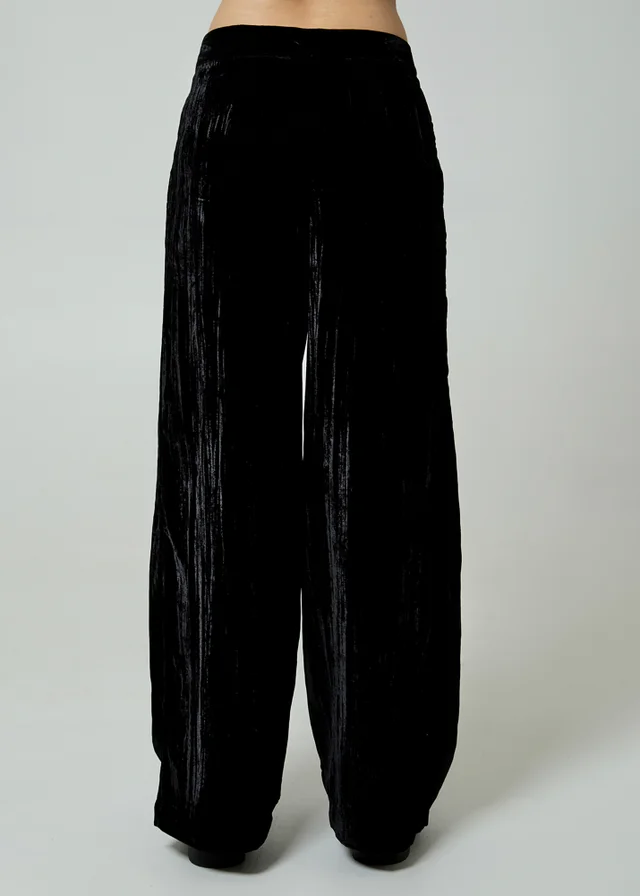 Neon Rose Black Velvet Wide Leg High Waist Pleated Trousers