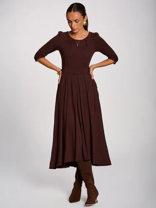 Jolie Moi Brown 3/4 Sleeve Modal Viscose Midi Dress - 14 Image 3