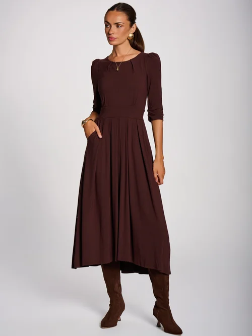 Jolie Moi Brown 3/4 Sleeve Modal Viscose Midi Dress - 14 Image 1
