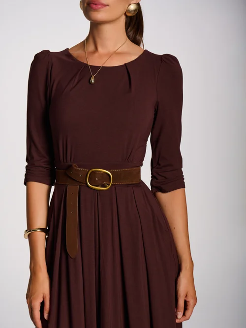 Jolie Moi Brown 3/4 Sleeve Modal Viscose Midi Dress - 14 Image 2