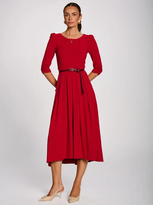 Jolie Moi Red 3/4 Sleeve Modal Viscose Midi Dress - 14 Image 3