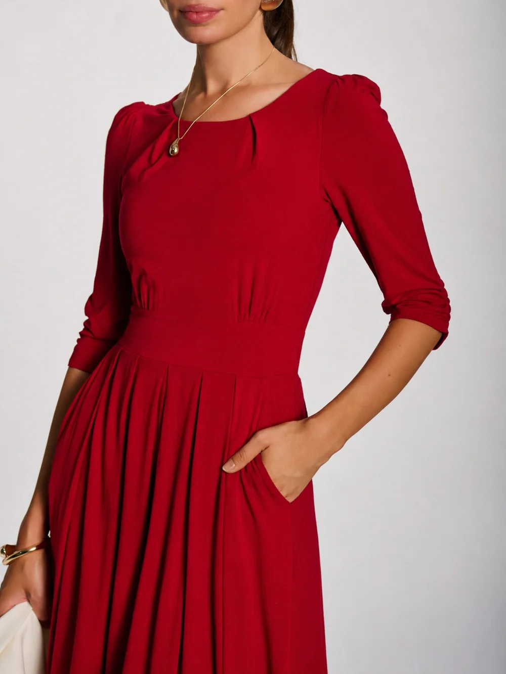 Jolie Moi Red 3/4 Sleeve Modal Viscose Midi Dress - 14 Image 2