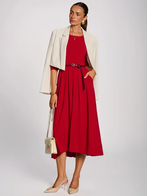 Jolie Moi Red 3/4 Sleeve Modal Viscose Midi Dress - 14 Image 4