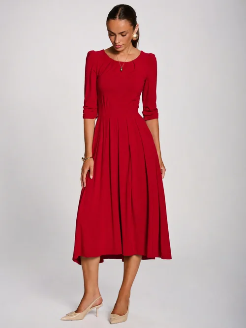 Jolie Moi Red 3/4 Sleeve Modal Viscose Midi Dress - 14 Image 1