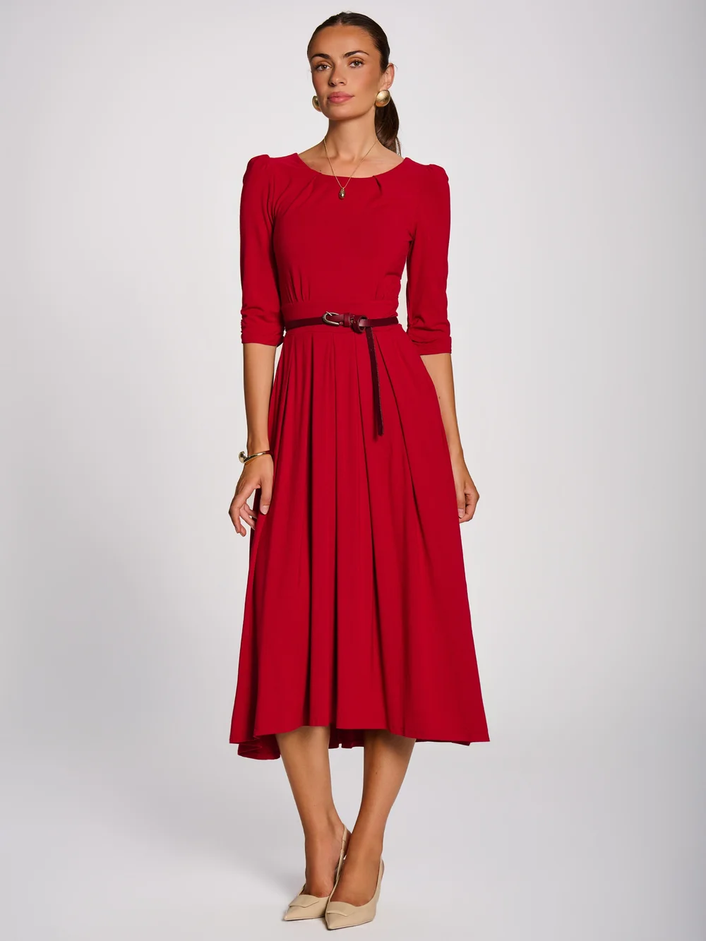 Jolie Moi Red 3/4 Sleeve Modal Viscose Midi Dress - 14 Image 5