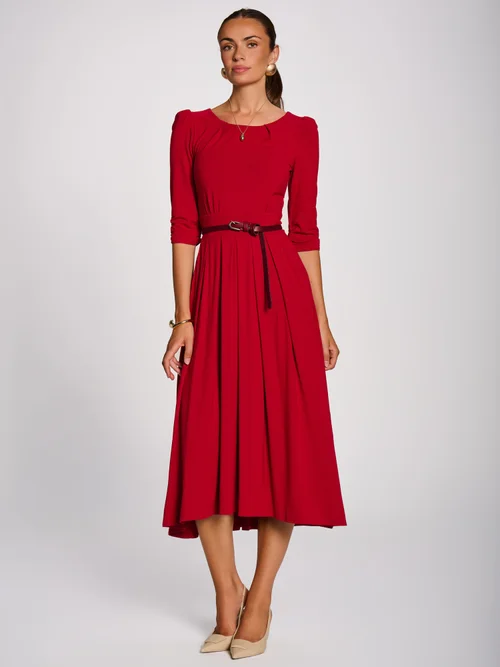 Jolie Moi Red 3/4 Sleeve Modal Viscose Midi Dress - 14 Image 5