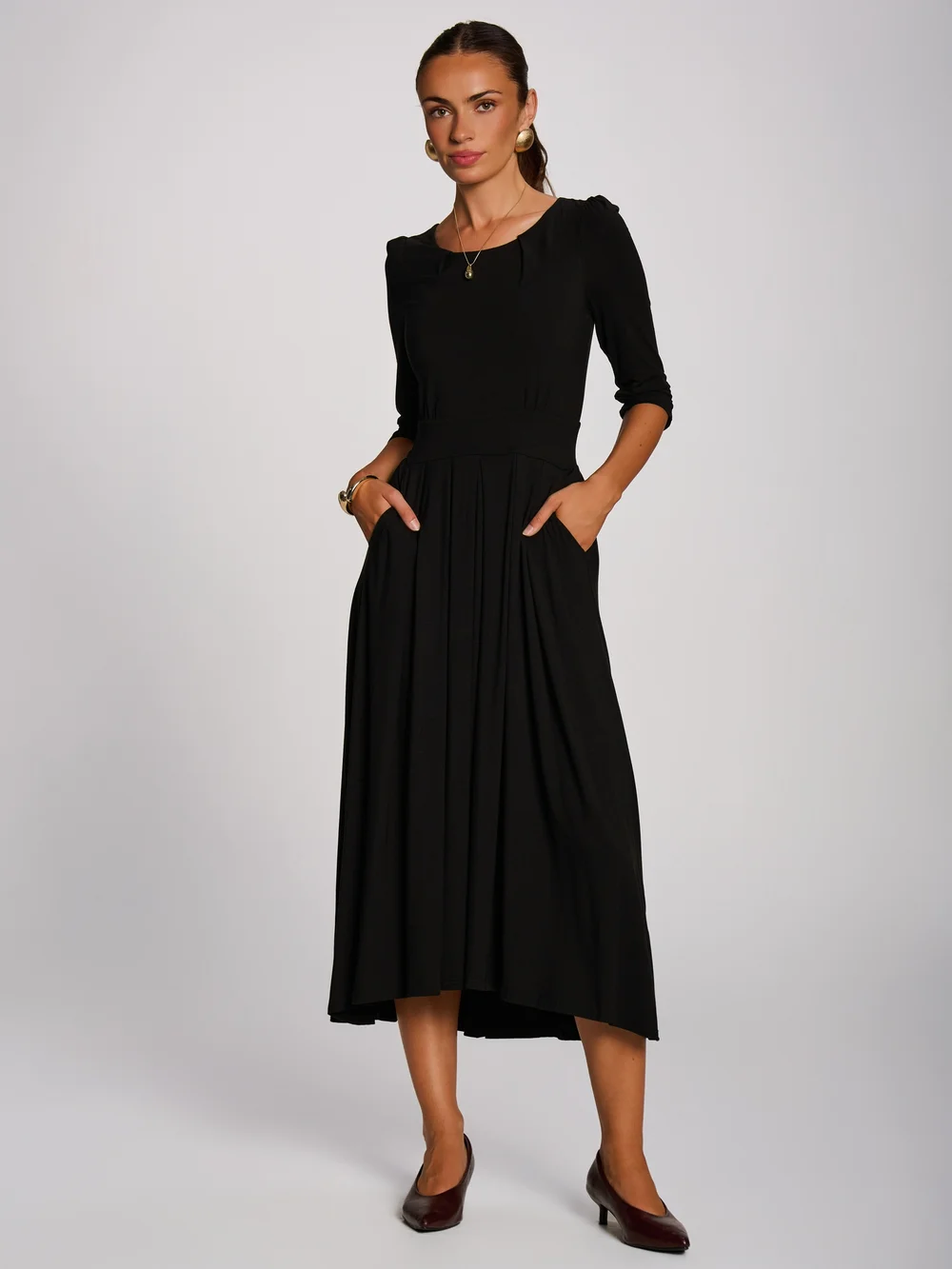 Jolie Moi Black 3/4 Sleeve Modal Viscose Midi Dress - 12 Image 3
