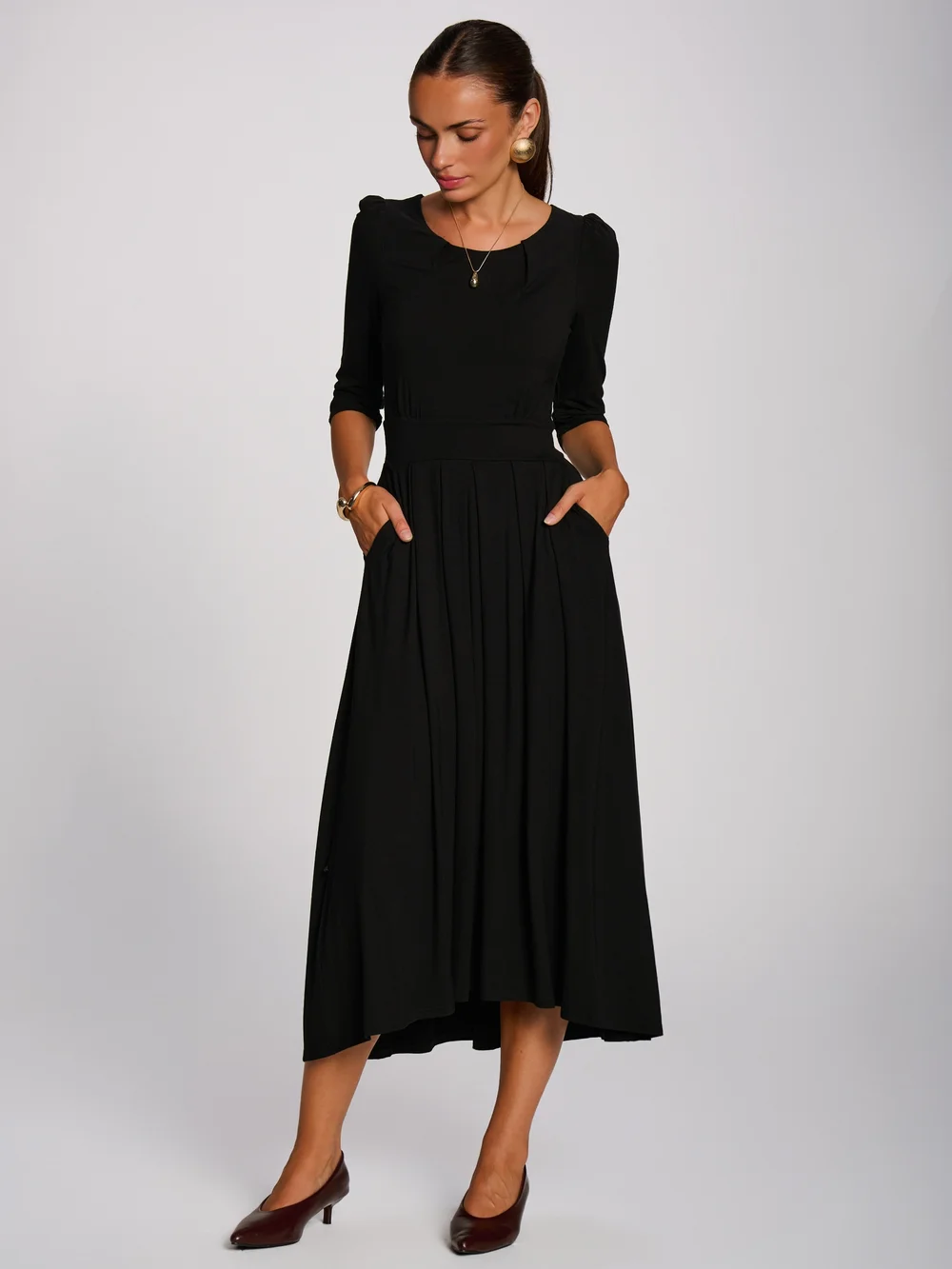 Jolie Moi Black 3/4 Sleeve Modal Viscose Midi Dress - 12 Image 4