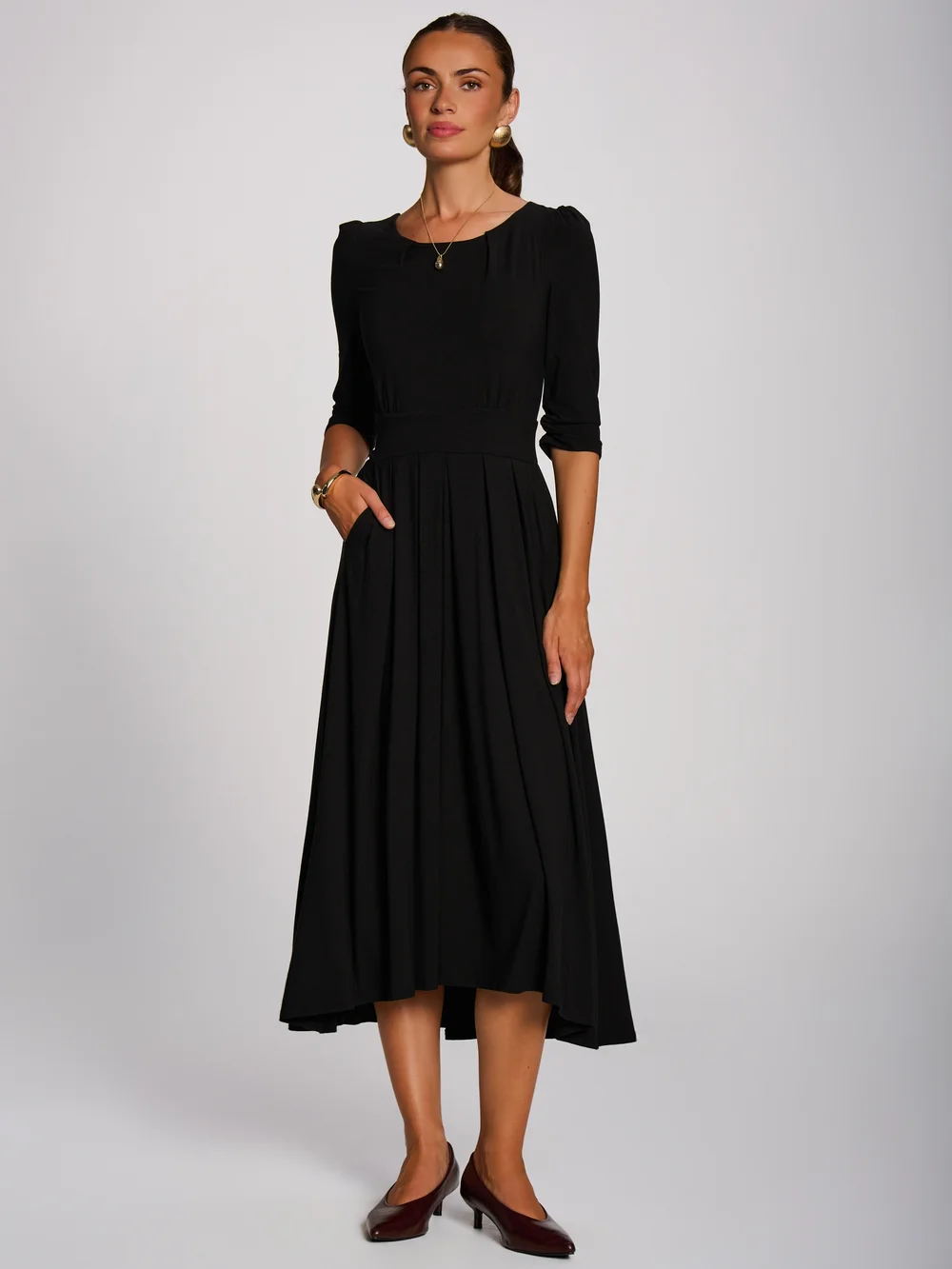 Jolie Moi Black 3/4 Sleeve Modal Viscose Midi Dress - 12 Image 1