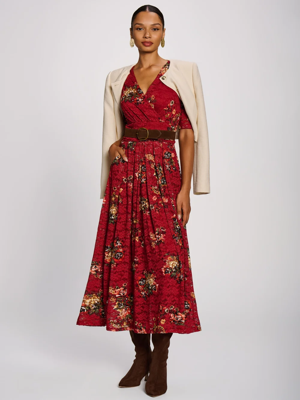 Jolie Moi Red Floral Half Sleeve Print Lace Maxi Dress - 8 Image 4