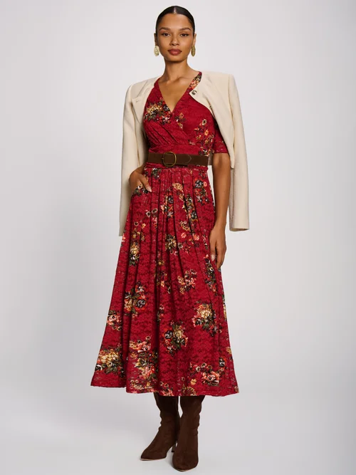 Jolie Moi Red Floral Half Sleeve Print Lace Maxi Dress - 8 Image 4