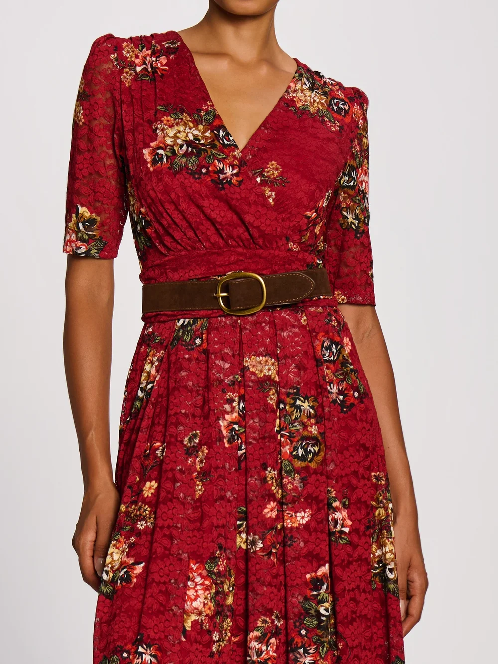 Jolie Moi Red Floral Half Sleeve Print Lace Maxi Dress - 8 Image 2