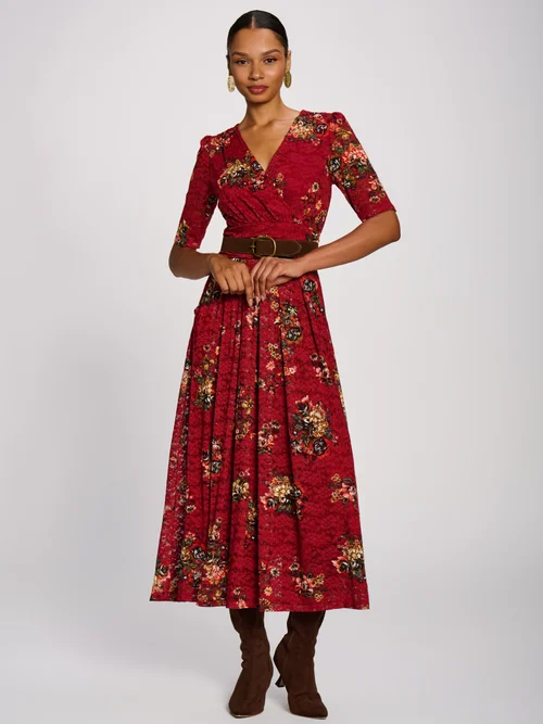 Jolie Moi Red Floral Half Sleeve Print Lace Maxi Dress - 8 Image 3