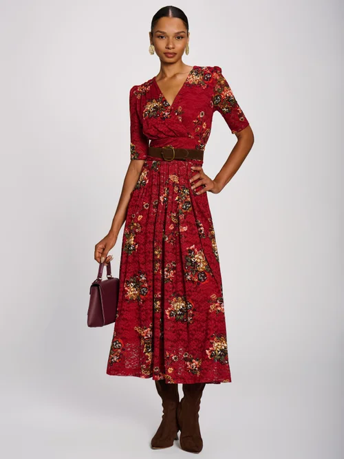 Jolie Moi Red Floral Half Sleeve Print Lace Maxi Dress - 8 Image 5