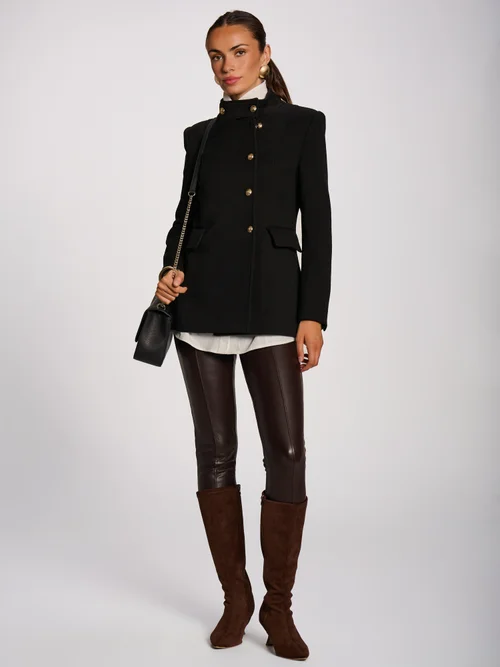 Jolie Moi Black Military Structured Stand Collar Jacket - 10 Image 1