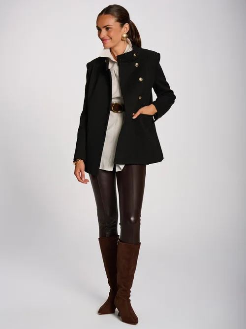 Jolie Moi Black Military Structured Stand Collar Jacket - 10 Image 5