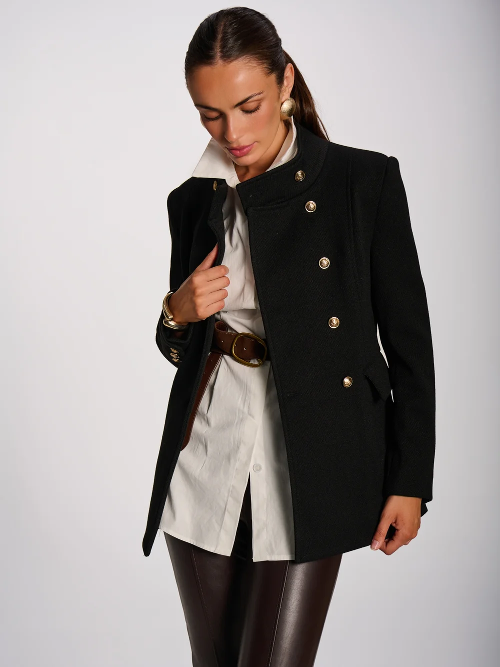 Jolie Moi Black Military Structured Stand Collar Jacket - 10 Image 4