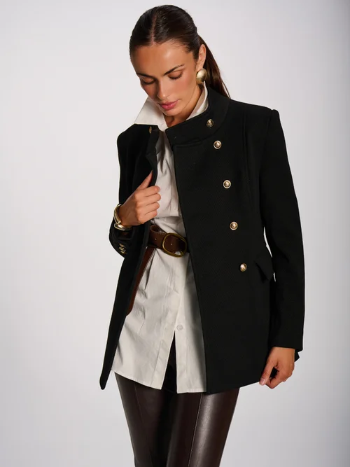 Jolie Moi Black Military Structured Stand Collar Jacket - 10 Image 4