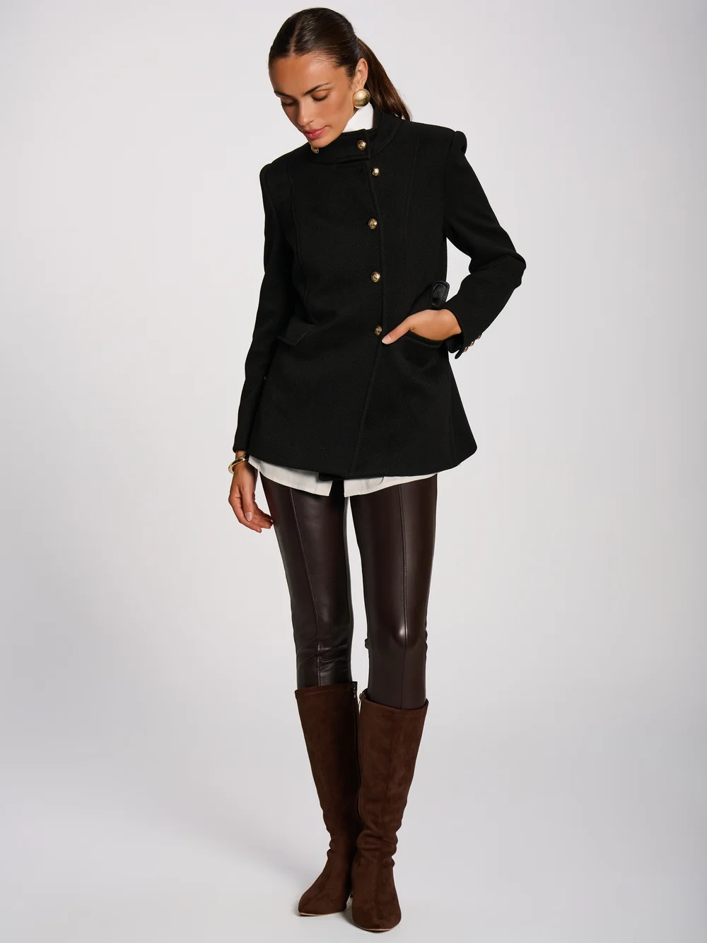 Jolie Moi Black Military Structured Stand Collar Jacket - 10 Image 3