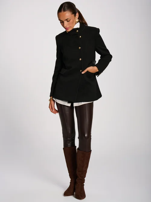 Jolie Moi Black Military Structured Stand Collar Jacket - 10 Image 3