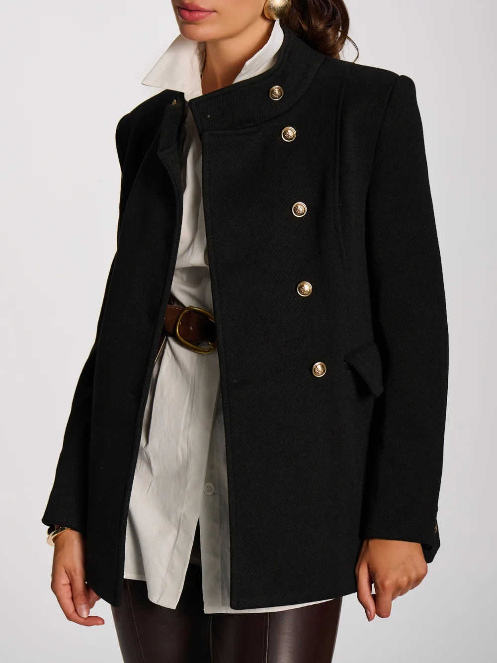 Jolie Moi Black Military Structured Stand Collar Jacket - 10 Image 2