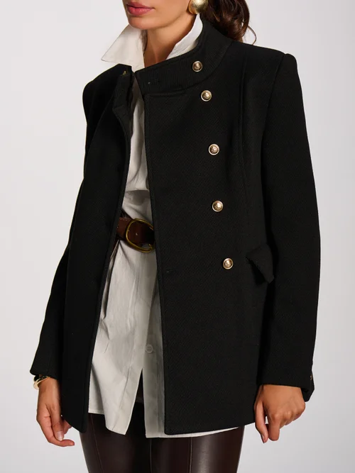 Jolie Moi Black Military Structured Stand Collar Jacket - 10 Image 2