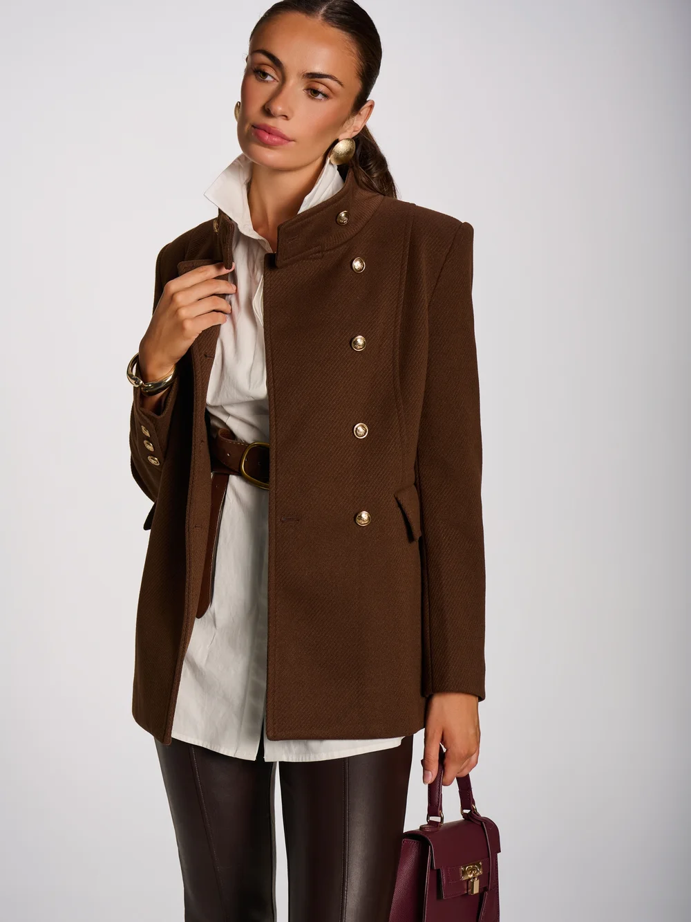 Jolie Moi Brown Military Structured Stand Collar Jacket - 18 Image 4