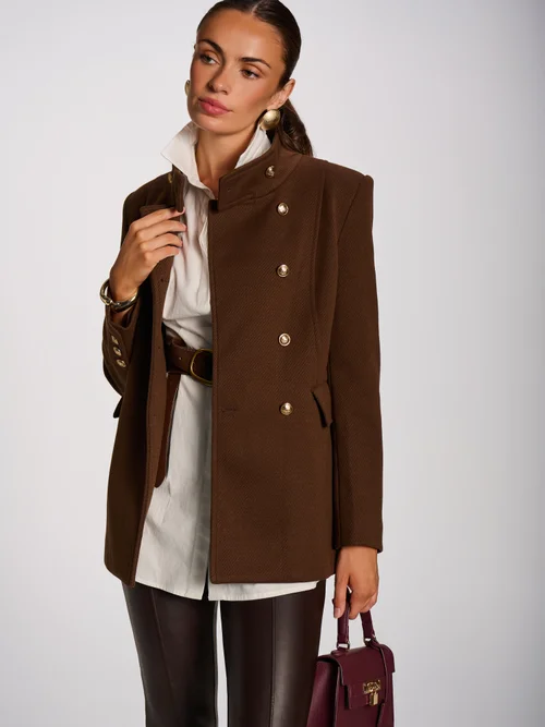 Jolie Moi Brown Military Structured Stand Collar Jacket - 18 Image 4