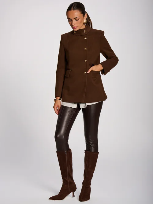 Jolie Moi Brown Military Structured Stand Collar Jacket - 18 Image 5