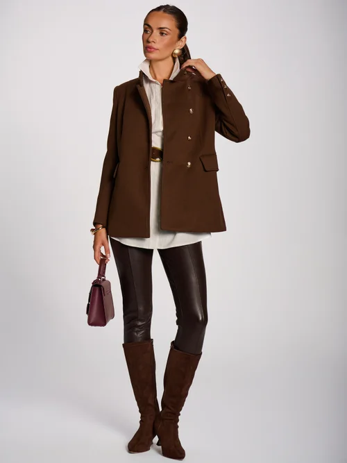 Jolie Moi Brown Military Structured Stand Collar Jacket - 18 Image 1
