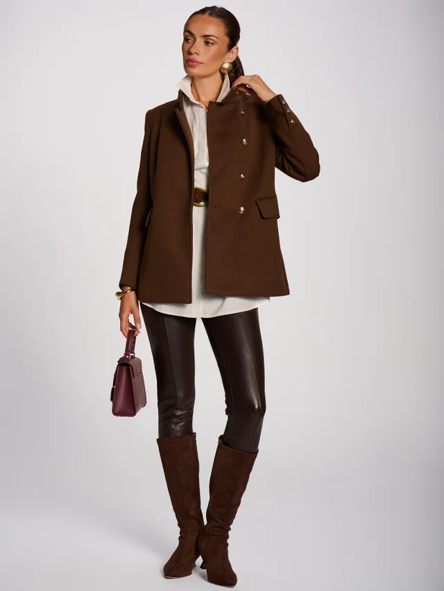 Jolie Moi Brown Military Structured Stand Collar Jacket