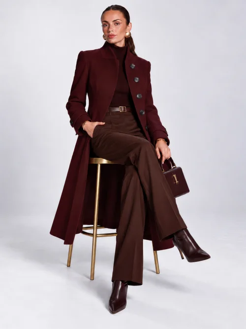 Jolie Moi Burgundy Military Asymmetrical Button Jacket - 12 Image 3