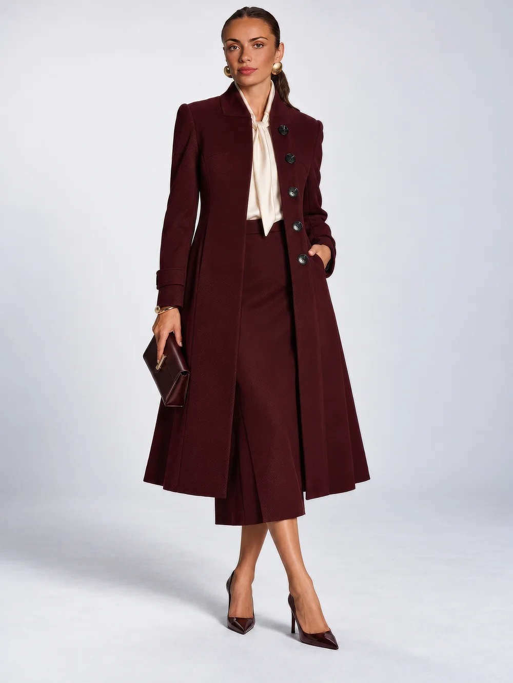 Jolie Moi Burgundy Military Asymmetrical Button Jacket - 12 Image 4