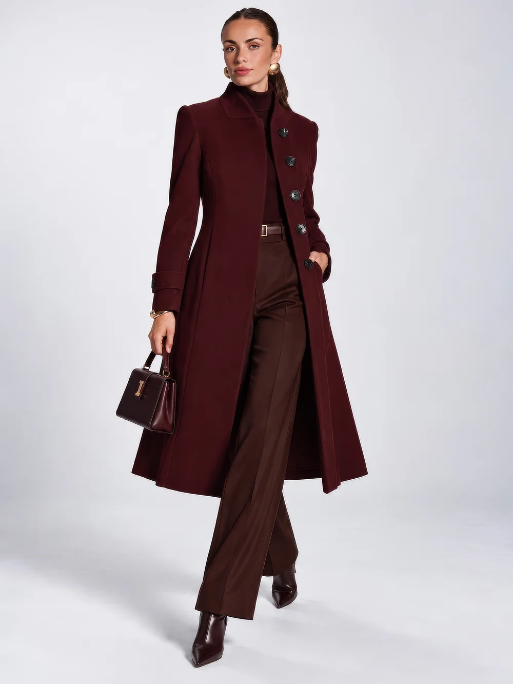 Jolie Moi Burgundy Military Asymmetrical Button Jacket - 12 Image 5