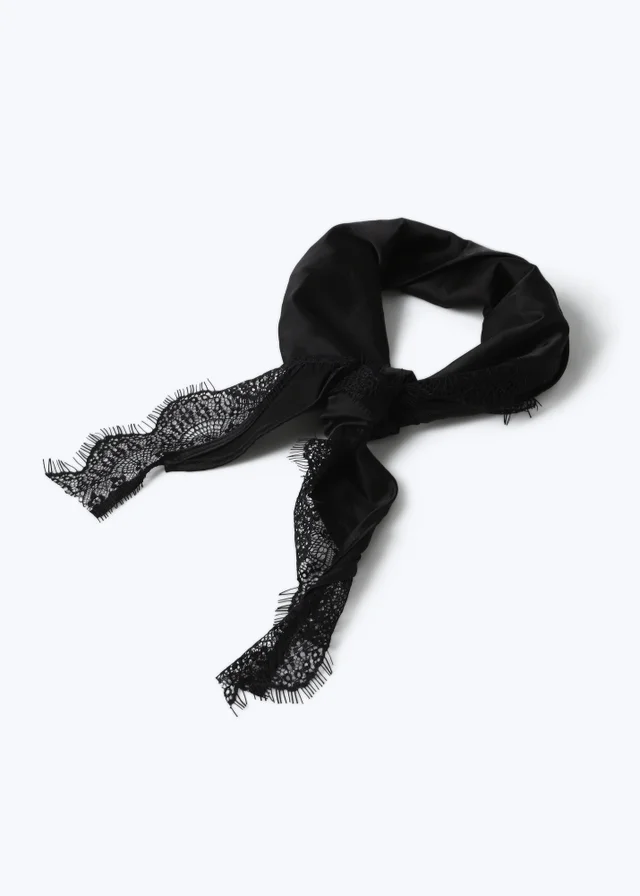 Muse Black Lace Trim Triangle Scarf